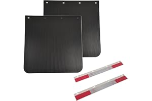 ASTAMOTOR 2PCS 24 x 24 inch Black Polymer Mud Flaps and 2PCS Mud Flap Reflector Reflective Tape Fit for Semi Trucks Trailers