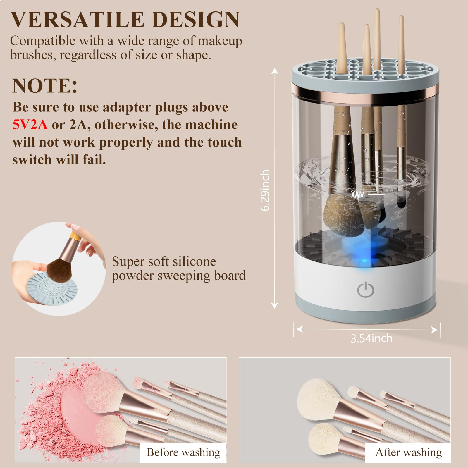Electric Makeup Brush Cleaner, Cosmetic Brush Cleaner, Upgraded Electric Makeup Brush Cleaner with Brush Clean Mat, Automatic Spinning Makeup Brush Cleaner for All Size Makeup Brush