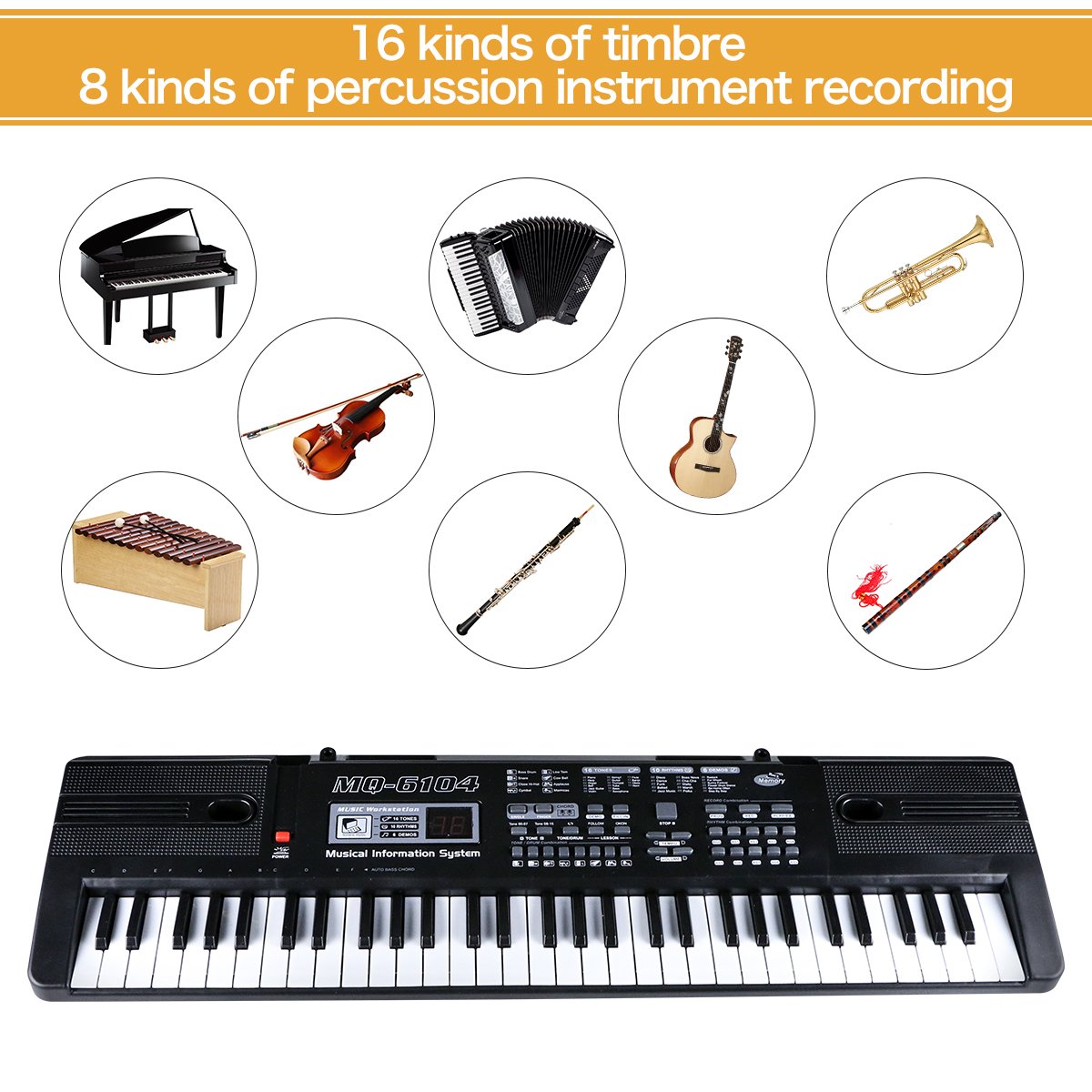 Multifunktions 61 Mini-Tasten Musik Klaviertastatur Tragbare Elektronische Musikinstrument mit Mikrofon Für Kinder Geschenk,ideal für Kinder und Einsteiger,umfangreiche Lernfunktion