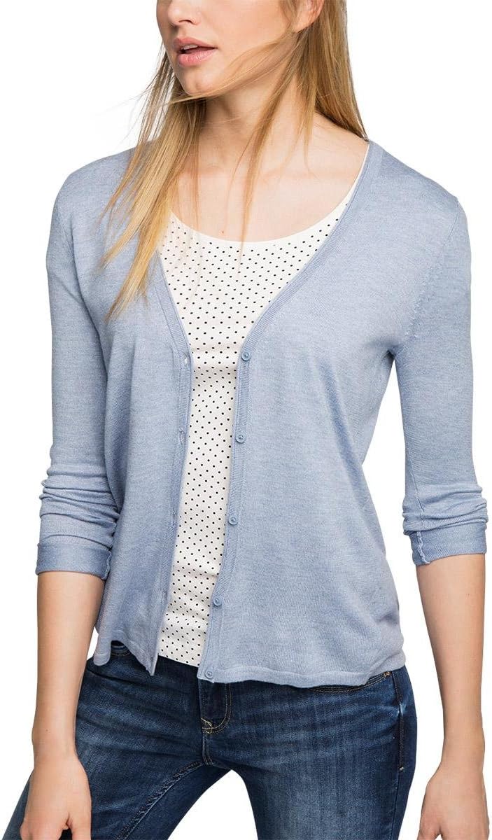 ESPRIT Women's 125EE1I018soft Feel Cardigan, BlueBlau (Light Blue 5