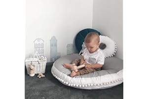 Kishome Large Kids Floor Cushion Seating, Circle Kids Floor Pillow for Children, Round Playroom Pillows Reading Nook Big Pillow, Oversized Pillow Mat for Kid Seating Teepee Nursery Canopy, Grey