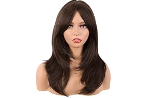 MapofBeauty 20 Inch/50 cm Long Layered With Bangs Straight Synthetic fiber Shoulder Length Hair for Daily Use or Party Wig (B