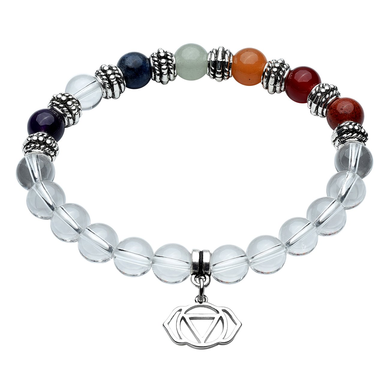 QGEM 2pcs Bracelet en Pierre Quartz Cristal de Roche Blanc Naturelle Pendentif \'Ajna\' pour Amoureux Meilleure Amie Femme Homme