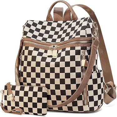 Puffy Checkered Quilted Mini Backpack 2-in-1 Set Women Coffee Brown Bag BAGSMART - Brandclub - BAGSMART Mini Backpack for Women  main image 4