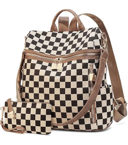 WEVIBOFU Black Brown Checkered Women Mini Backpack Purse Ladies Fashion Backpacks Casual Shoulder Bag Daypack for School Work Travel Medium : Clothing, Shoes & Jewelry