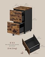 VASAGLE Office Cabinet on Wheels with 2 Drawers Rustic Brown Black view 6