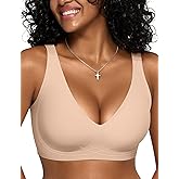 Vertvie Wireless Bras for Women Support Lift Deep V Seamless No Underwire Jelly Push Up Bra Plunge Full Coverage Bralettes