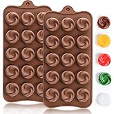 Dacthuw Mini Flower Silicone Molds, 15 Cavities Flower Molds with Vortex Shape for Making Chocolate/Candy/Fondant/Gummy, 2 PCS Food Grade Chocolate Mold for Fruit Snack/Snack Biscuits