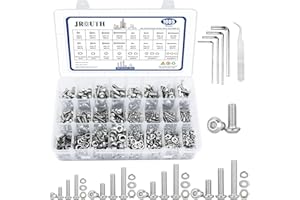 JROUTH 1085PCS Metric Screw Assortment Kit, M3 M4 M5 M6 Hex Button Head Cap Bolts and Nuts Kit, 304 Stainless Steel Hex Socket Bolts Nuts Kit with Flat&Lock Washers&Hex Wrenches