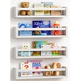 Forbena Floating Nursery Wall Book Shelves, Wall Bookshelf for Kids Room | White Wood Hanging Bookshelves Book Shelf for Nursery Baby Toddler Child Girl Bedoom Books Toy and Decor Storage Set of 4