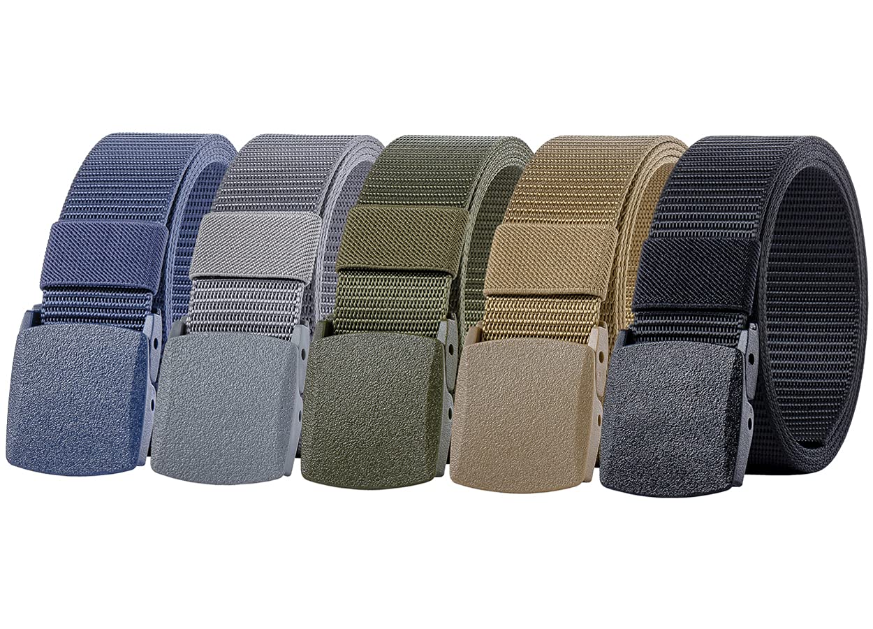 Ginwee 5 Pack Nylon Military Tactical Belt Webbing Canvas Outdoor Web Belt with Plastic Buckle