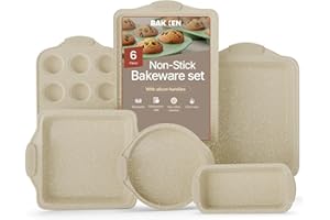 BAKKENMASTER 6-Piece Deluxe Nonstick Baking Pan Set - Professional Grade Carbon Steel Bakeware with ...