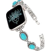 Moolia Turquoise Stone Bracelet Compatible with Apple Watch Band 42/41/40/38/46/45/44/49mm Women Metal Handmade Adjustable Replacement for iWatch Series 11 10 9 8 7 6 5 4 3 2 1 SE/Ultra（1/2/3）