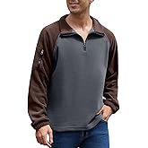 COZYPOIN Men's Quarter Zip Fleece Pullover Sweatshirt Raglan Sleeve Half Zip Mock Neck Warm Colorblock Polo Sweater