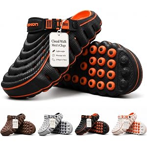 Men's Cloud Clogs Walk with Arch Support | Lightweight EVA 3D Performance Cloud Clogs with Soft Nubs Massage Sole, Non-Slip W