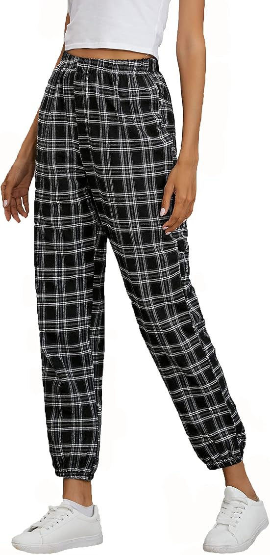 Milumia Women Plaid High Waisted Pants 