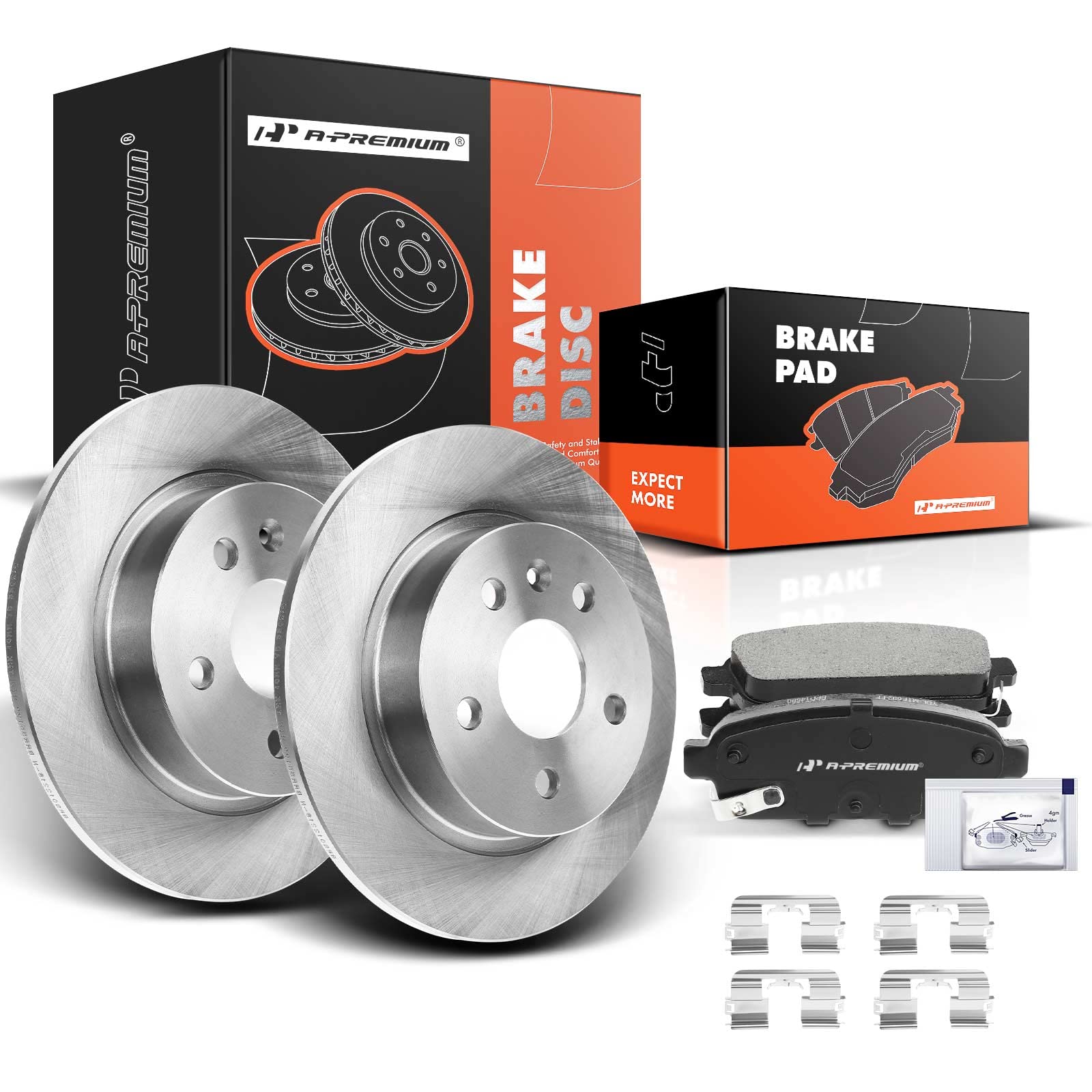 Photo 1 of A-Premium 10.55 inch (268mm) Rear Solid Disc Brake Rotors + Ceramic Pads Kit Compatible with Select Buick and Chevy Models - Encore 13-17, Cruze 11-15, Cruze Limited 16, Sonic 13-16, Trax 13-17, 6-PC