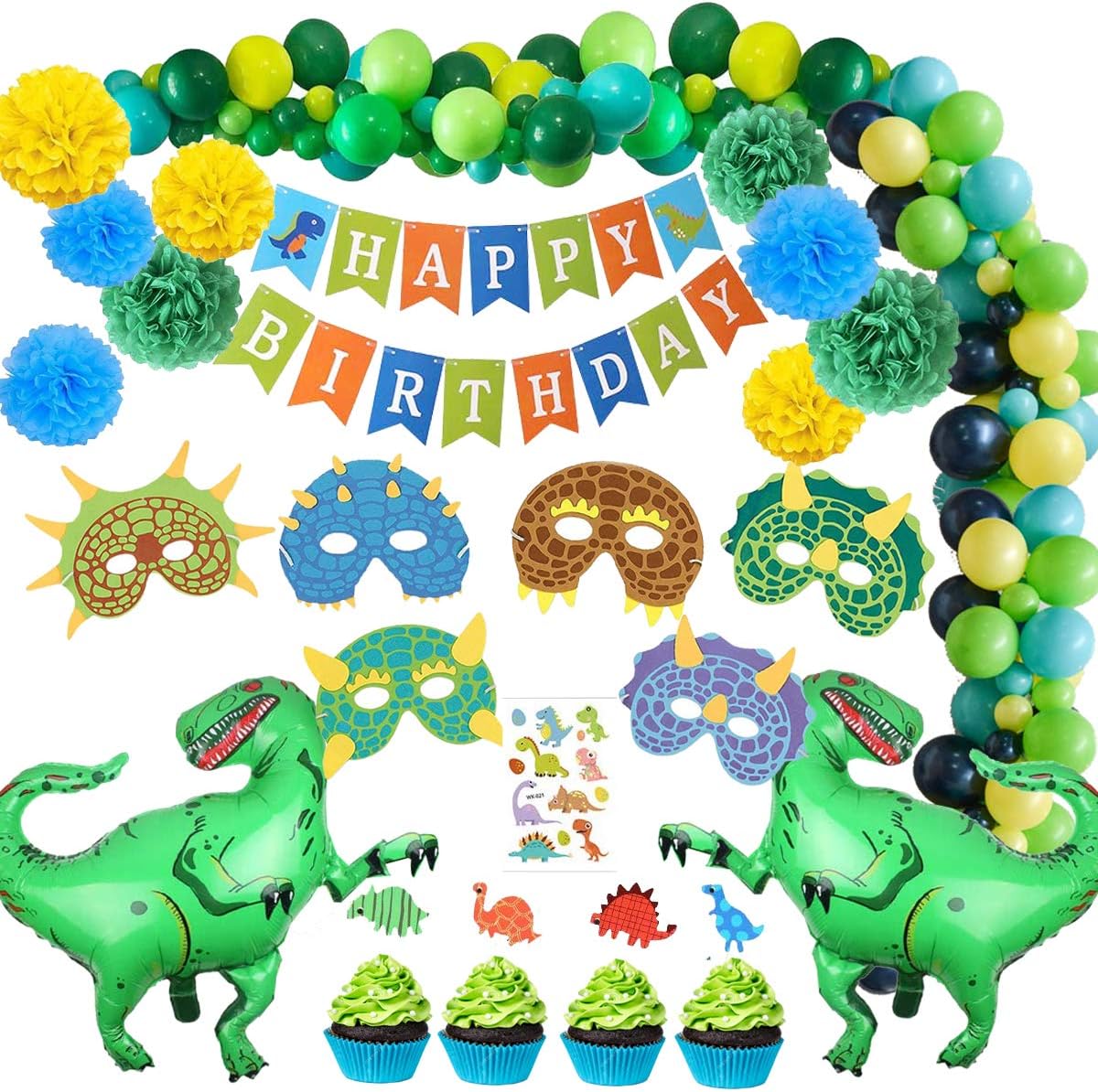 SPECOOL 3D Dinosaur Kid's Party Supplies Decorations - World Jurassic Style Dinosaur Happy Birthday Banner and Balloons-Dinosaur Set Party Favors Toys for Kids Boys