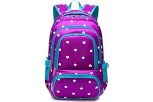 BLUEFAIRY Kids Backpack for Girls Primary Elementary School Bag Bookbag for Childs Book Bag Mochilas Escolares para Niñas de 4-6 Back to School Cute Gifts 17" Heart Print/Purple