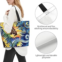 Famame Watercolor Sunflower Canvas Tote Bag Large