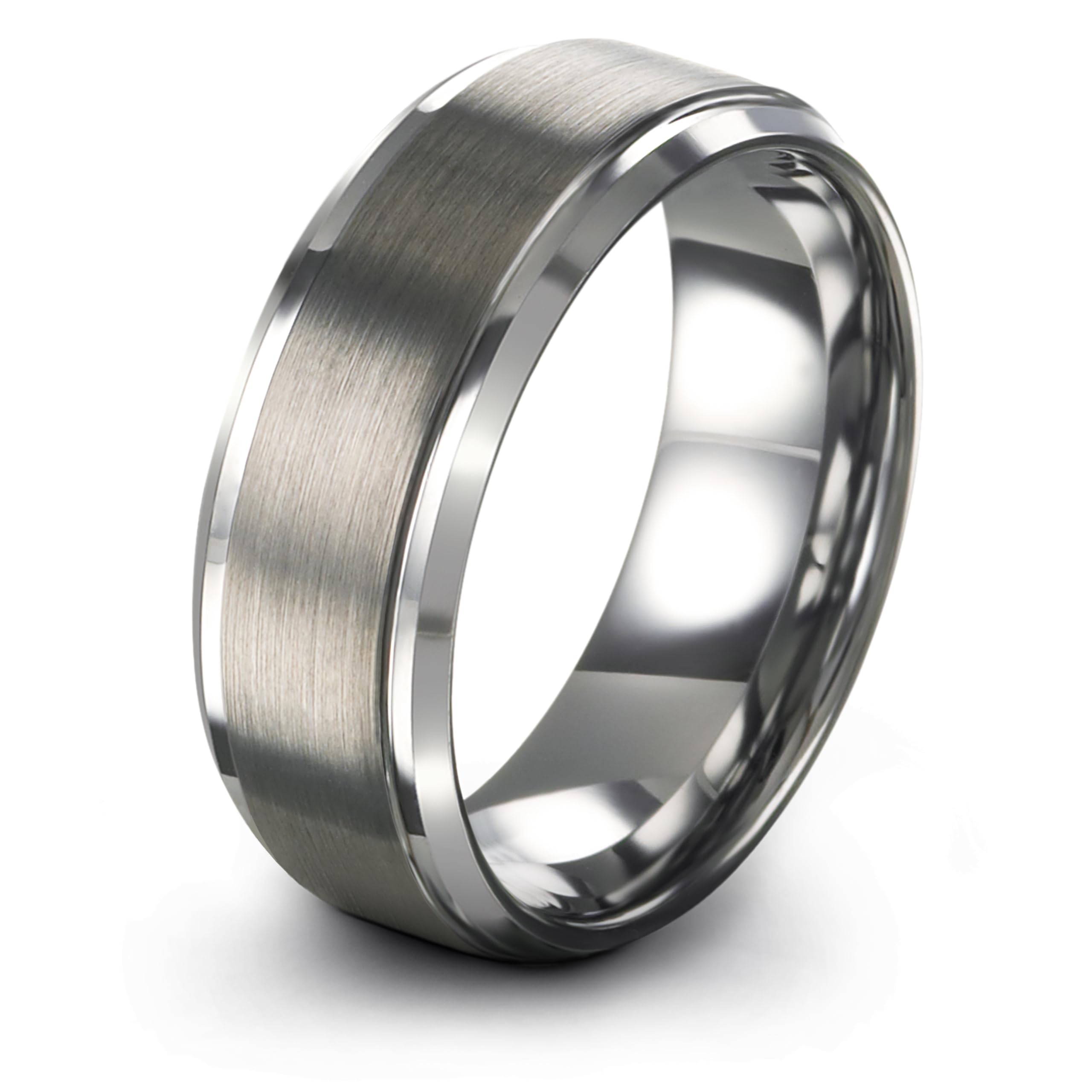 Charming Jewelers Anillo de boda de tungsteno de 0.315 in para hombres y mujeres, ajuste cómodo, borde biselado gris cepillado, tamaño 13