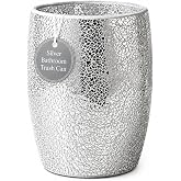 Escenzy Silver Bathroom Trash Can, Handmade Mosaic Glass 1.3 Gal / 5L | Decorative Waste Basket for Bathroom, Bedroom, Office | Luxury Silver Glitter Bathroom Decor | Glam Home Decor Gift