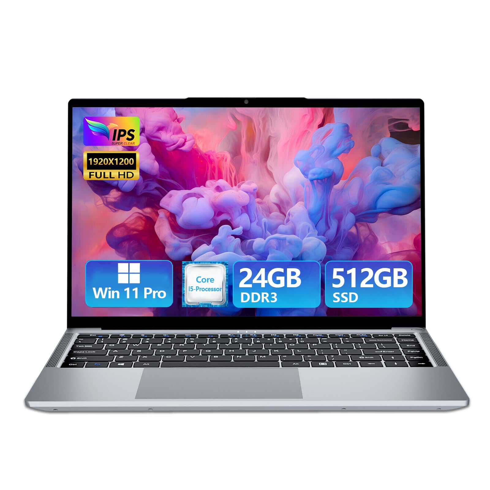 Laptop-Core i5, Gaming-Laptop Up to 3.60GHZ, Computer Laptops for 24GB RAM 512GB SSD, Business Laptop Full HD 1920X1200 Display 180 Angle Opening WIFI 5 Win 11 Pro HDMI & USB-A 100W HD Front Camera