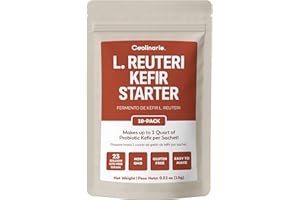 Coolinario L Reuteri Kefir Starter Powder (10-Pack, 1.5g Sachets) Live Kefir Cultures with Lactobacillus Reuteri Probiotics | Creamy & Tangy | Non-GMO, No Preservatives, Gluten Free, Halal, Kosher