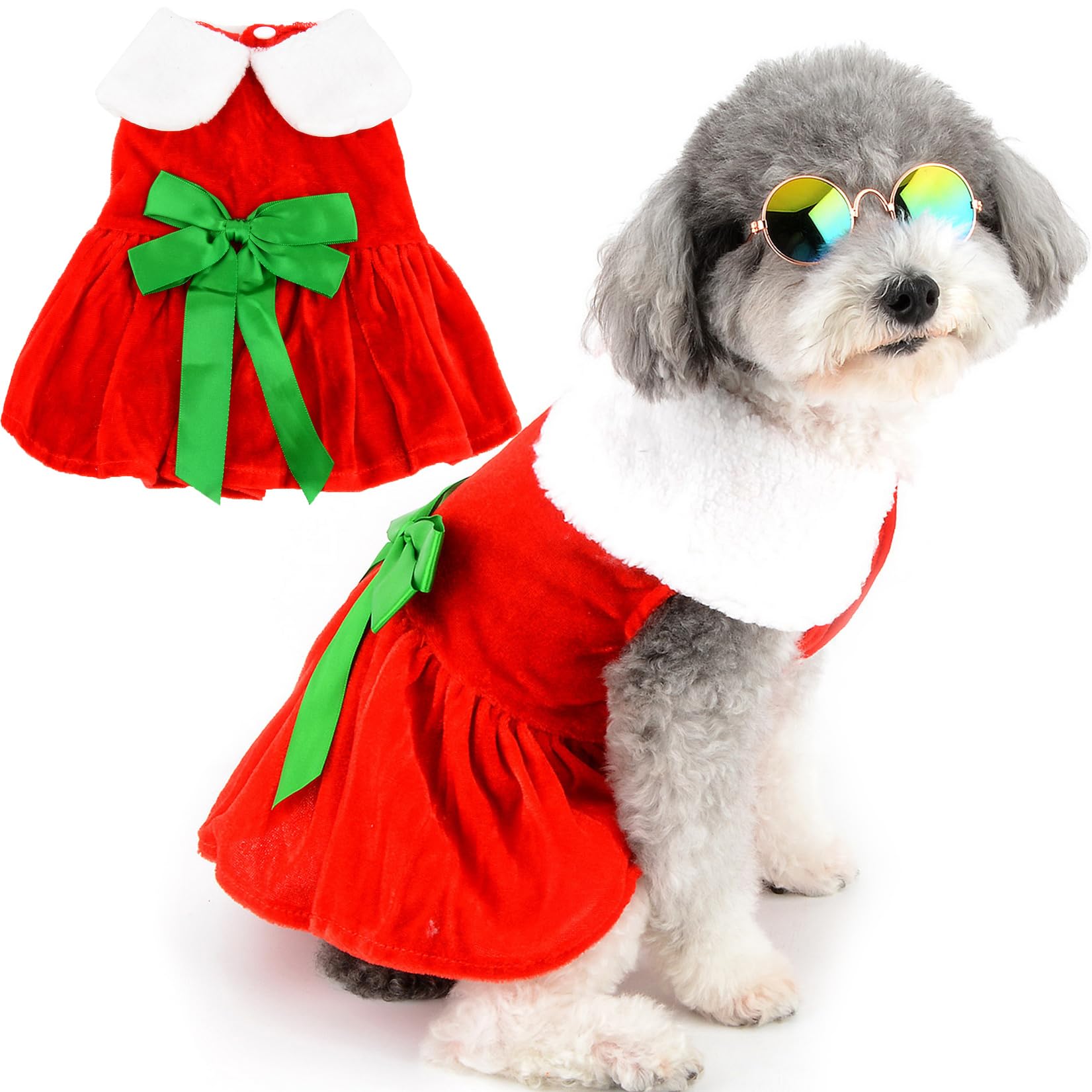 Zunea Velvet Christmas Dog Dresses for Small Dogs Cats Santa Claus Puppy Girl Xmas Dress with Bow Knot Female Dog Skirt Winter New Year Clothes Outfit Cute Holiday Costumes Chihuahua Yorkie Apparel S