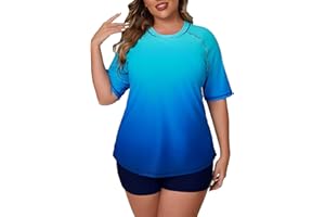 JOYBIK Women Plus Size Short Sleeve Rash Guard Sets with Built in Bra UPF50+ Swim Shirt and Shorts Two Piece Swimsuit