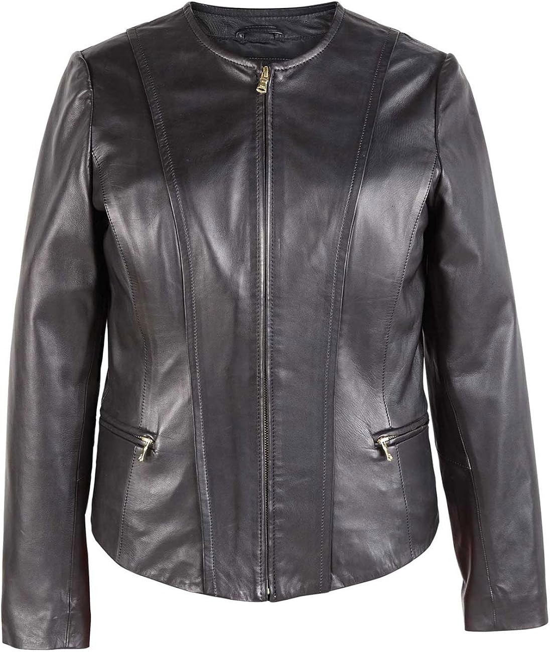 HIDEPARK Sophie Women's Black Collarless Leather Jacket Amazon.co.uk