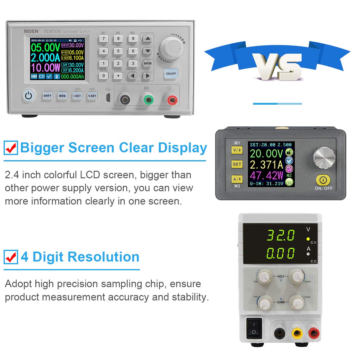 DC Power Supply Variable Adjustable Lab Bench Power Supply Input 6 to 70V DC to DC Buck Converter Step Down Switching Regulated 4-Digital LCD Display 30V 50V 60V 6A: Electronics