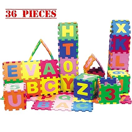 Alphabet Puzzle Mat | ABCD + Numbers 0 to 9 Interlocking Flooring Mat | Toy Rush