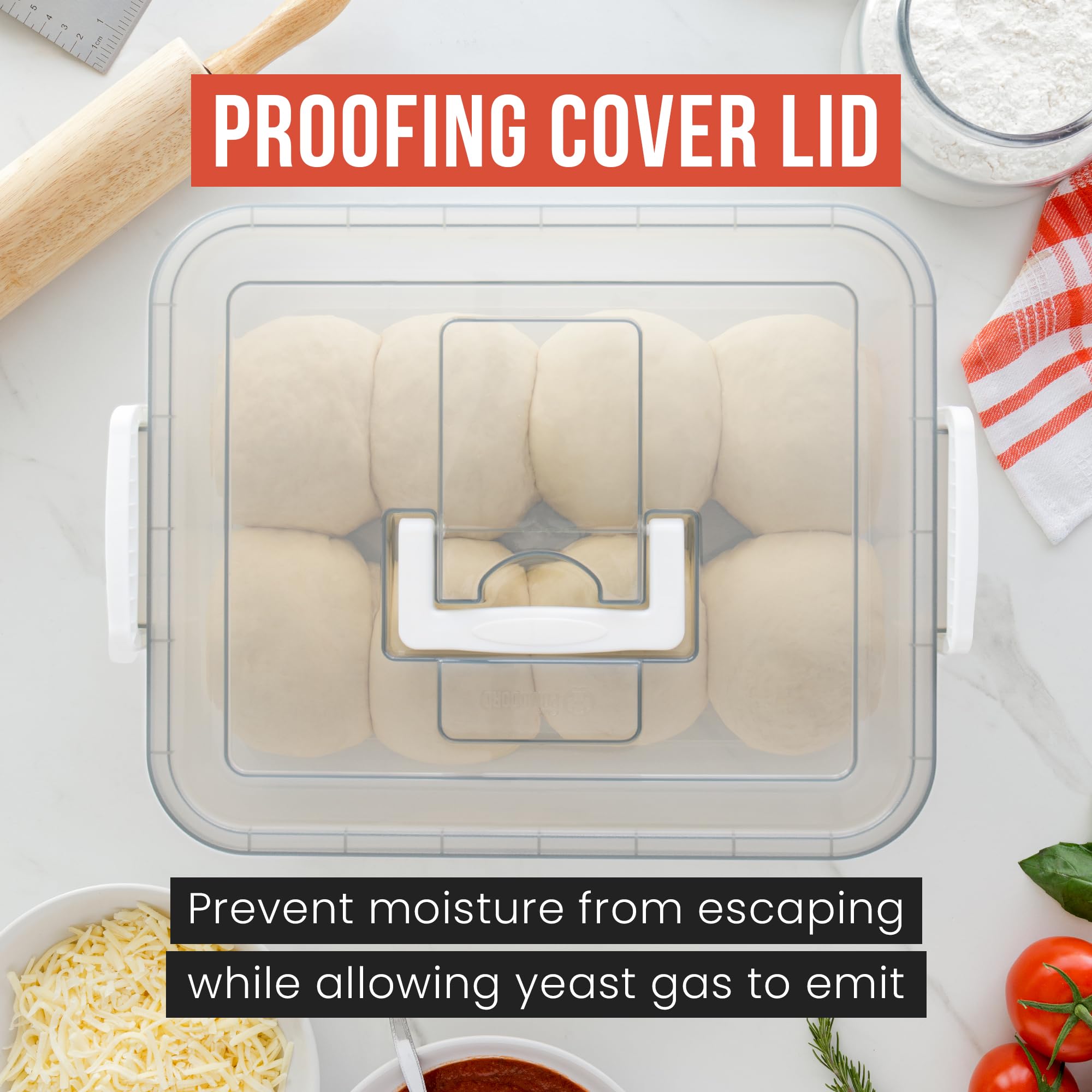 Chef Pomodoro Large Pizza Dough Proofing Box with 2 Trays and 2 Lids, 17.3 x 13.4, Pizza Dough Container with Lid Fits 6-8 Dough Balls, Pizza Dough Tray With Convenient Carry Handle (Grey)