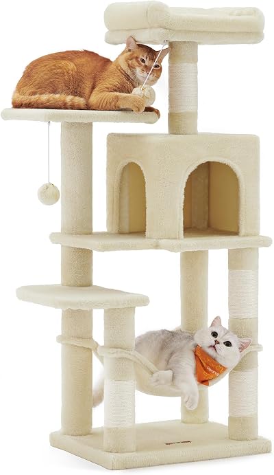 Feandrea Jelly Pink Cat Tree 112 cm Multi-Level with Scratching Posts Perches