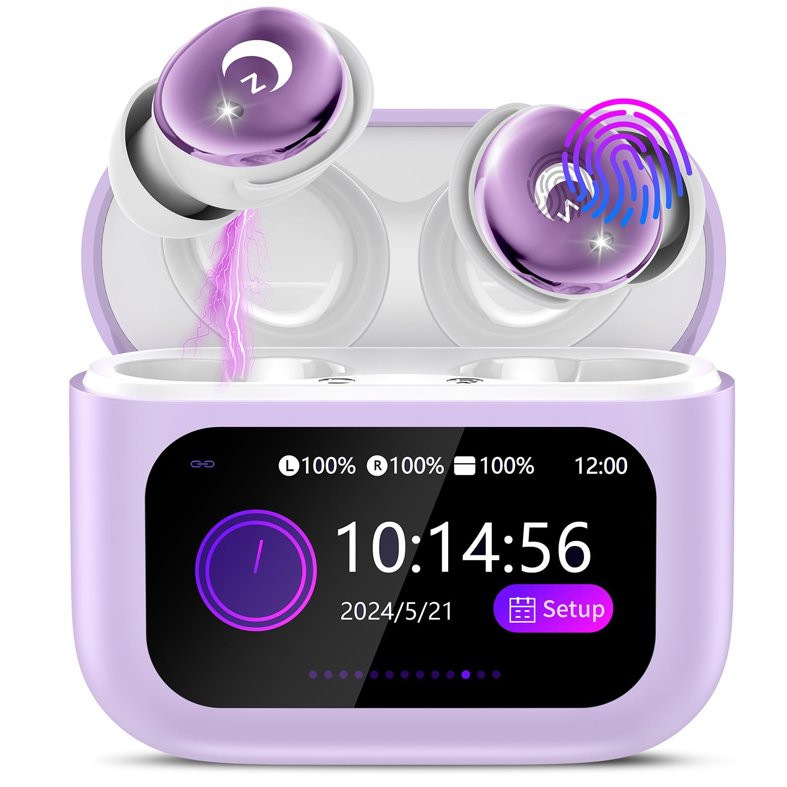 Sleep Earbuds Bluetooth 5.4 in Ear Smart Touch Screen Ear Bud, 48H Playtime Mini Sleep Headphones Small Design for Side Sleepers, 5 EQ Modes, Crystal-Clear Calls, IPX7 Waterproof Earphones Taro Purple