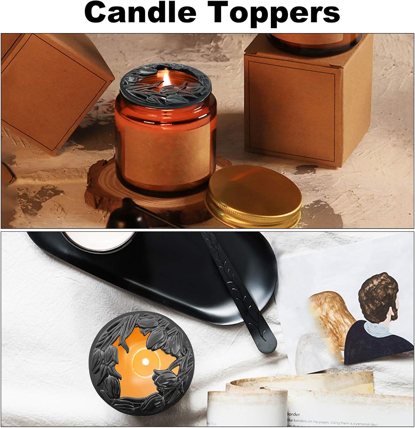 JUTTIRA Candle Snuffer Accessory Set 5 in 1,Candle Wick Trimmer and Candle Snuffer,Wick Dipper,Candle Topper with Tray,Candle Tool Set with Gift Package for Candle Lovers Black: Home & Kitchen