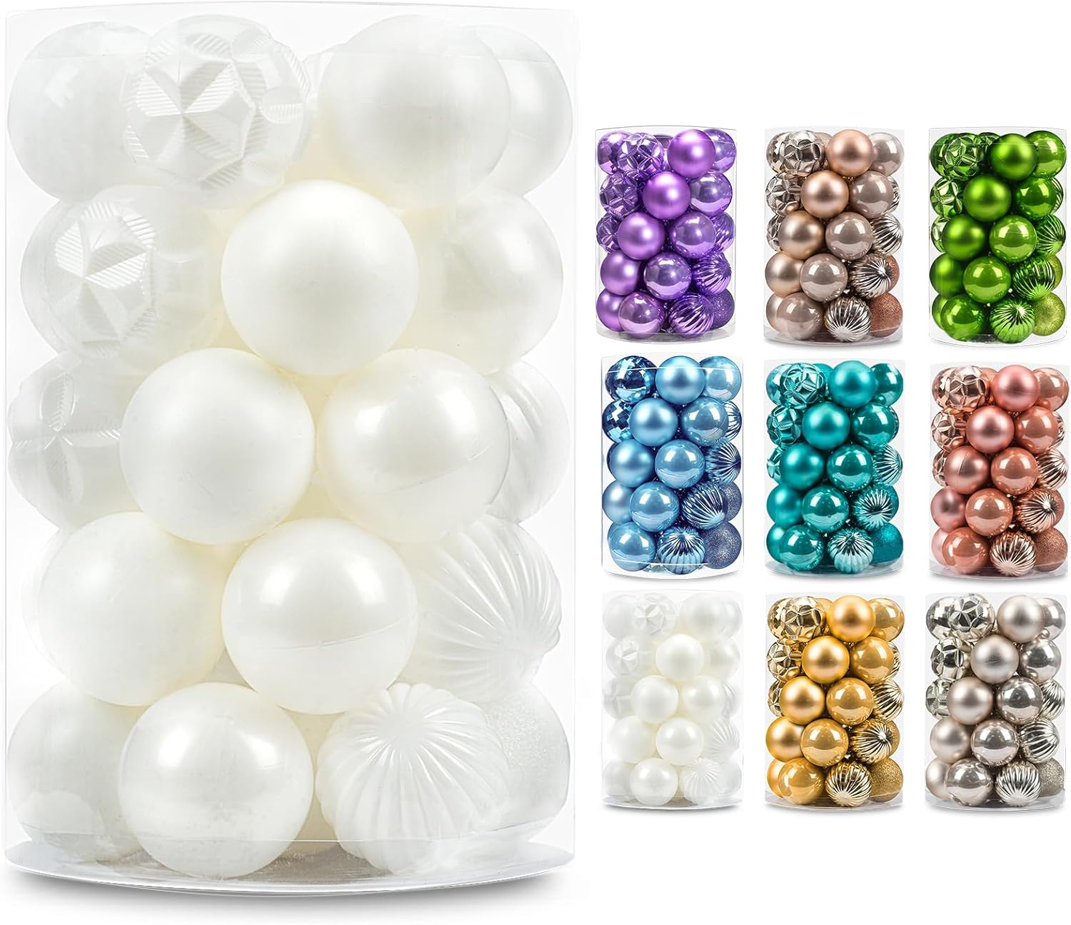 Ornaments - AMS 34ct Christmas Ball Mini Ornaments Party Decorations Shatterproof Festival Pendant Hangings for Xmas Tree Decor(1.57''/40mm,White)