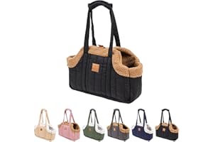 Small Dog Carrier Purse, Portable Dog Carrier Handbag for Small Dogs, Winter Fleece Warm Dog Tote Bag Carrier with Secure Har