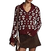 MINSURE Women Floral Cropped Cardigan Sweaters Shawl Collar Long Sleeve Button Down Knit Jacket Flower Print Knitwear