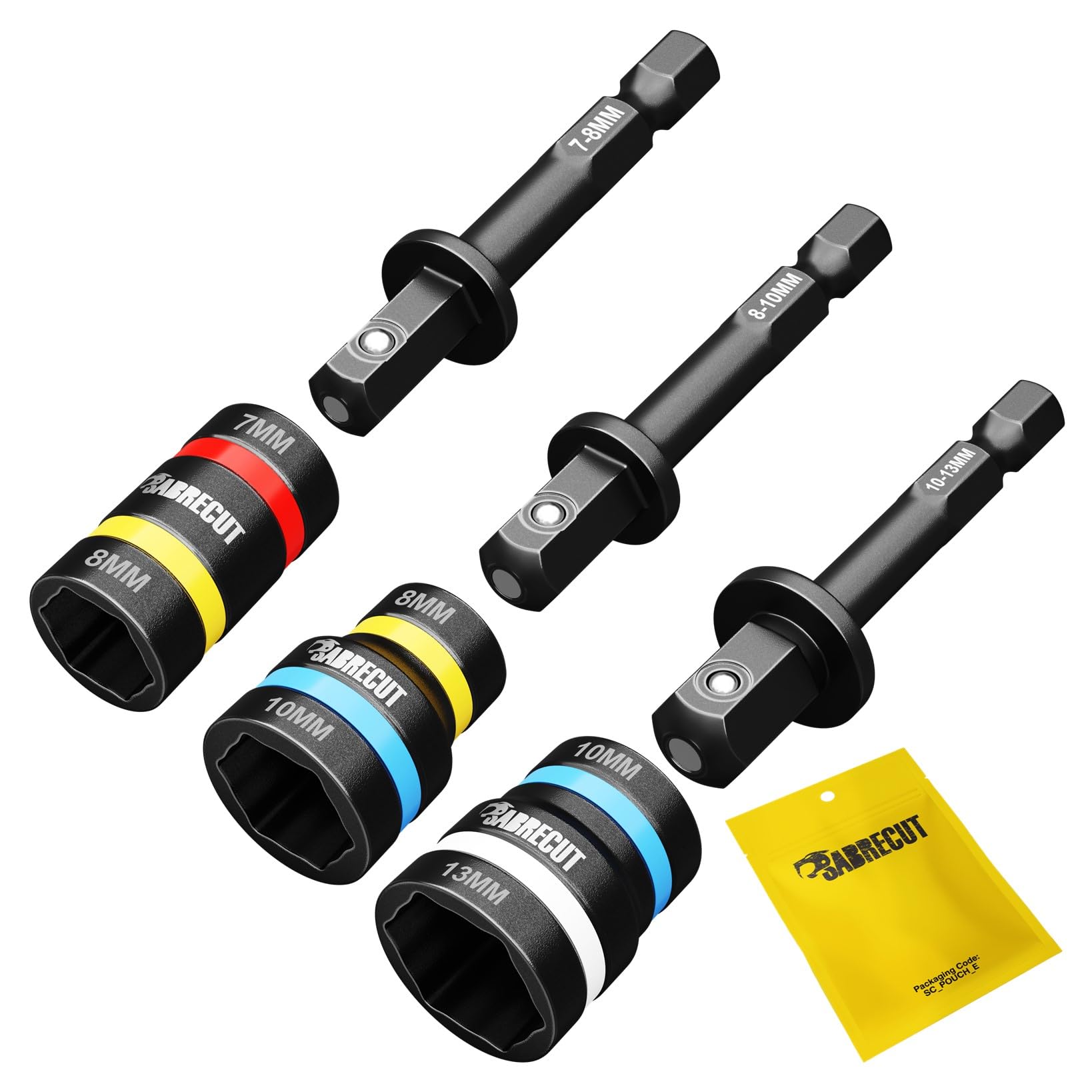 3 x SabreCut SCDINK1 Dual Size Magnetic Reversable 2-in-1 Easy Clean Impact Rated Hex Head Nut Socket Drivers (Sizes: 7mm/8mm, 8mm/10mm & 10mm/13mm) for Drills and Impact Drivers