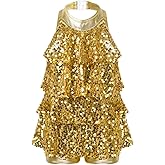 Girls Ballet Jazz Latin Dance Costume Sleeveless Sequins Leotard Dress Stage Performance Dancewear