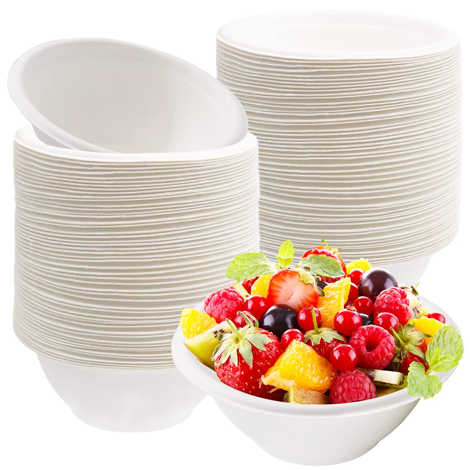 Photo 1 of Tiaiidi 100 Pack 8 oz Disposable Paper Bowls,Compostable Bagasse Bowls,Small Biodegradable Heavy-Duty Bowls for Hot and Cold Food