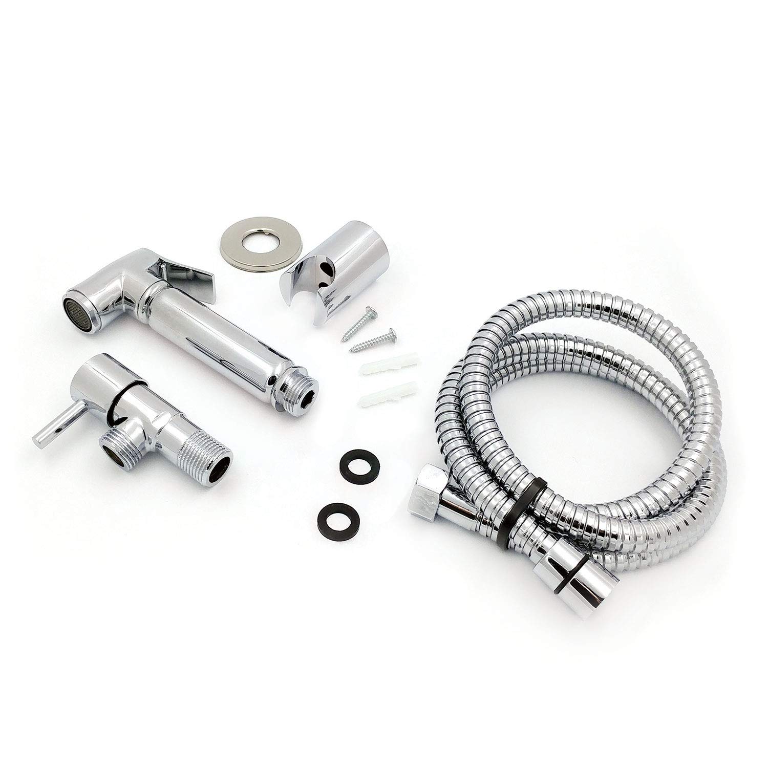 Xcel Home Chrome Bidet Douche Set | Bathroom Shattaf Bidet Kit Included Muslim Shower Head, Isolation Valve, Shower Hose, & Wall Bracket Holder | Ideal Hand Held Bidet Sprayer Kit for Toilet Cleaning