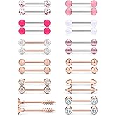 Cisyozi 16G 14G Nipple Piercing Jewelry Tongue Rings Hypoallergenic 316L Surgical Steel Nipple Tongue Barbells Piercing Jewelry for Women Men Shining and Cute 12 Pairs