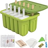 Popsicle Molds 10 Pieces Silicone Ice Pop Molds BPA Free Homemade Reusable Ice Pop Maker with 50 Wooden Sticks,50 Bags,10 Reu