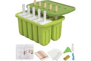 Popsicle Molds 10 Pieces Silicone Ice Pop Molds BPA Free Homemade Reusable Ice Pop Maker with 50 Wooden Sticks,50 Bags,10 Reu