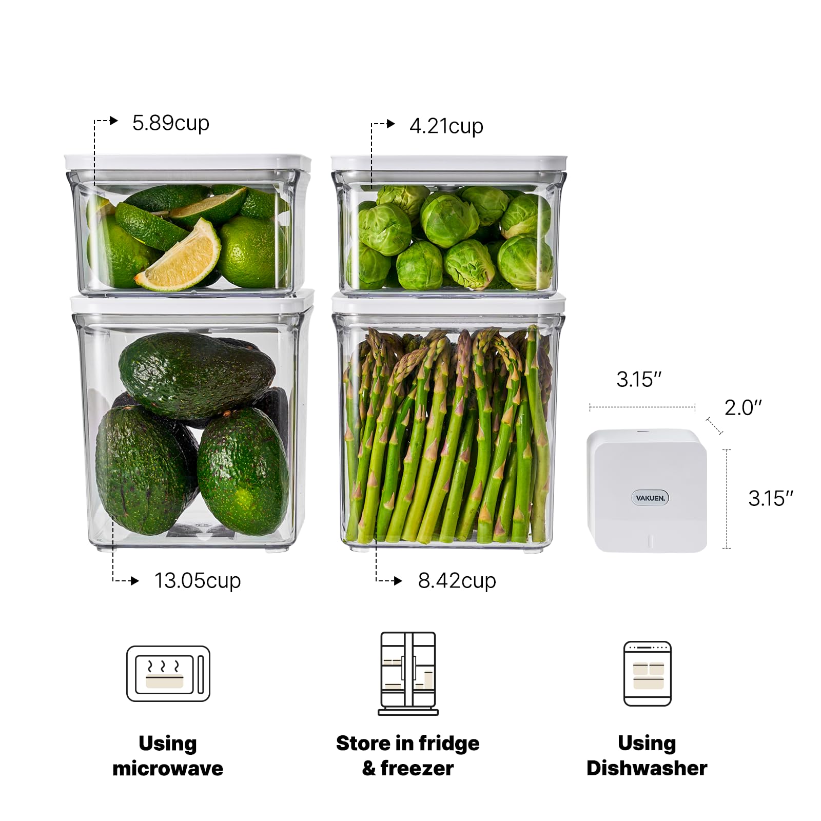Premium Airtight Food Storage Containers & Vacuum Sealer Machine Starter Set, 4-piece Container with Sealer, 100% Leak Proof,Keep food fresh up to 5 times longer than non-vacuum strorage.