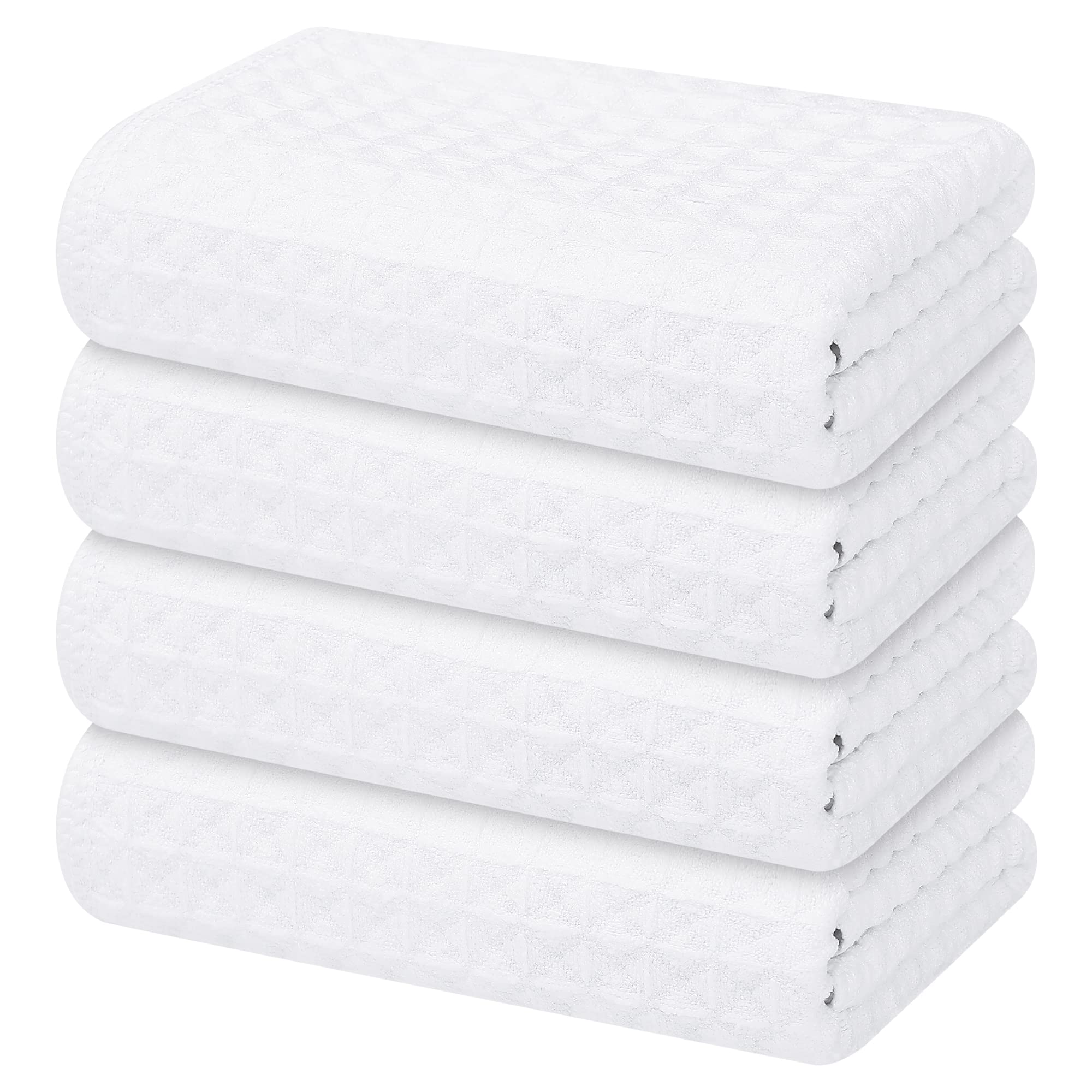 Homaxy Microfiber Waffle Weave Kitchen Towels, 16 x 28 Inch Ultra Absorbent and Solid Color Dish Towels, 4 Pack, White