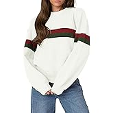 ZAFUL Womens Casual Striped Sweater Color Block Crew Neck Long Sleeve Pullover Ribbed Loose Knit Tops